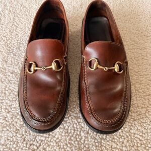 Gucci Brown Leather Loafers with Gold Detail